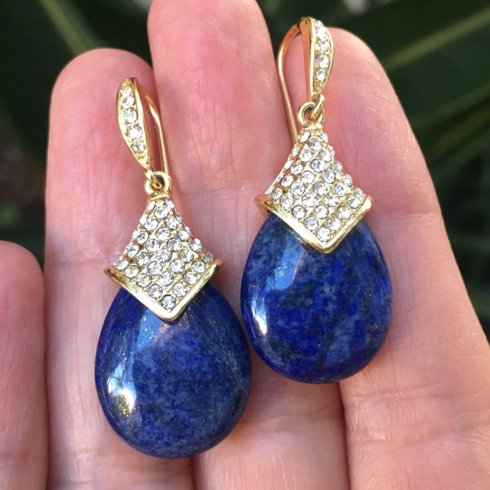 18K gold plated bronze lapis earrings